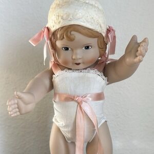 VTG 1991 Daisy Kingdom Rosie Baby Doll Approx 12" Red Hair Blue Eyes Hat Shoes